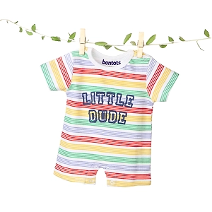 Bontots Organic Cotton Baby Romper – Little Dude, Soft & Rash-Free (Rainbow Stripes)