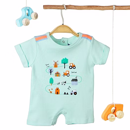 bontots organic cotton baby romper – farm fun, soft & rash-free (mint green)