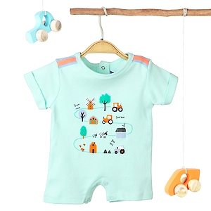 Bontots Organic Cotton Baby Romper – Farm Fun, Soft & Rash-Free (Mint Green)
