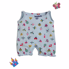 bontots organic cotton baby romper – little bug explorer, soft & rash-free (sky blue)