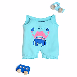 bontots organic cotton baby romper – i’m clawsome, soft & rash-free (aqua blue)