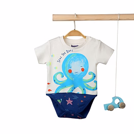 bontots organic cotton baby onesie – seas the day, soft & rash-free (ocean theme)
