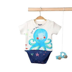 Bontots Organic Cotton Baby Onesie – Seas the Day, Soft & Rash-Free (Ocean Theme)