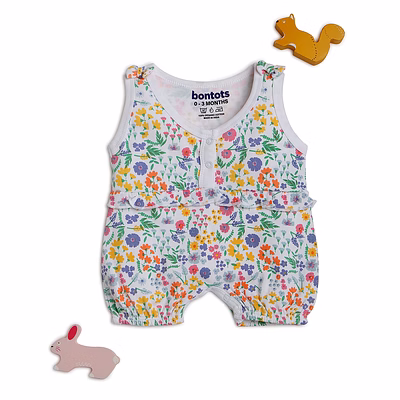 bontots organic cotton baby romper – blossom delight, soft & rash-free (floral)