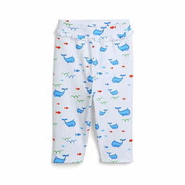 bontots organic cotton baby leggings – whale of a time, soft & rash-free (white & blue)