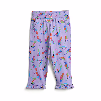 bontots organic cotton baby pants – tropical parrot paradise, soft & playful (lilac)