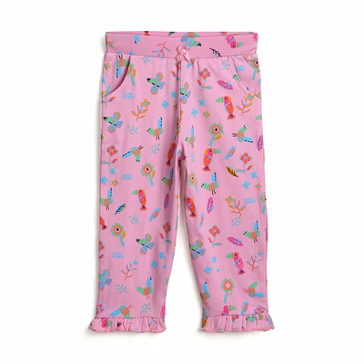 bontots organic cotton baby pants – tropical tweet, soft & playful (pink)