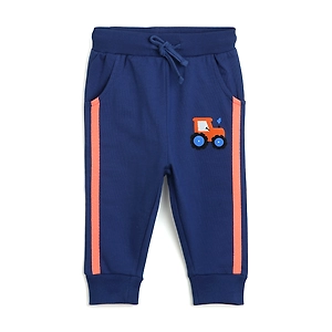 Bontots Organic Cotton Jogger Pants – Tractor Racer, Soft & Stretchy (Navy)