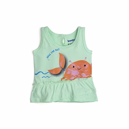 bontots organic cotton baby girl top – cute crab print, soft & rash-free (mint green)