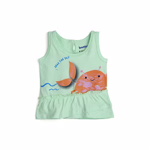 bontots Organic Cotton Baby Girl Top – Cute Crab Print, Soft & Rash-Free (Mint Green)