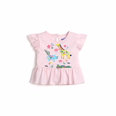 bontots organic cotton baby peplum top – safari dreams, soft & rash-free (blush pink)