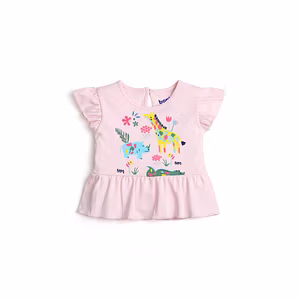 bontots Organic Cotton Baby Peplum Top – Safari Dreams, Soft & Rash-Free (Blush Pink)