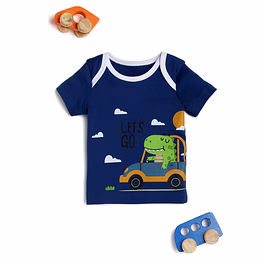 bontots organic cotton baby t-shirt – dino drive – soft & breathable – navy blue