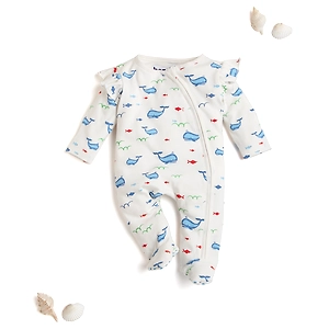 Bontots Organic Cotton Zipper Sleepsuit – Whale of a Time  White Blue