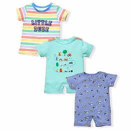 bontots 100% organic cotton multicolor baby boys half sleeves printed bodysuit rompers - pack of 3