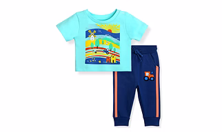 bontots 100% Organic Cotton Baby Boys Clothing Set Half Sleeve T-Shirts (Green) with Causal Joggers (Blue Farmland Theme)