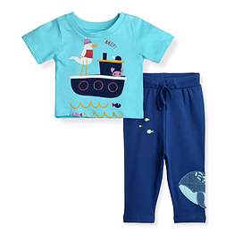 bontots 100% organic cotton baby boys clothing set half sleeve t-shirts ((blue)) with causal joggers (navy blue) farmland theme