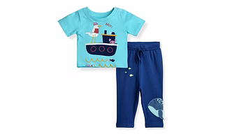 bontots 100% Organic Cotton Baby Boys Clothing Set Half Sleeve T-Shirts ((Blue)) with Causal Joggers (Navy Blue) Farmland Theme