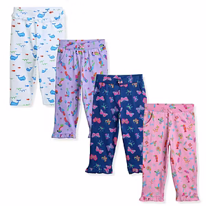 bontots 100% Organic Cotton Baby Girls Stretchable Elastic Waist Printed Legging Pyjama Lower Bottom Wear Pant Multi Color -Combo of 4 Leggings