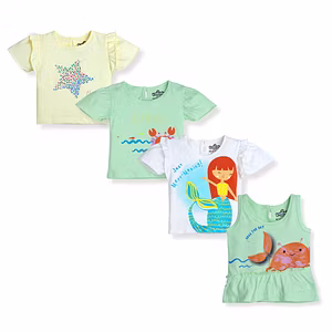 bontots 100% Organic Cotton Round Neck Half Sleeve Printed Baby Girl Kid T-Shirt Top Multicolor -Combo of 4 T-Shirt