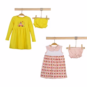 bontots 100% Organic Cotton Baby Dress Set Combo – Sunny Adventure & Scoops of Joy Prints, Soft & Rash-Free (Yellow & Pink)