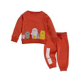 bontots organic cotton baby sweatshirt & joggers set – wild pals crewneck & speed racer joggers, soft & rash-free (rust)