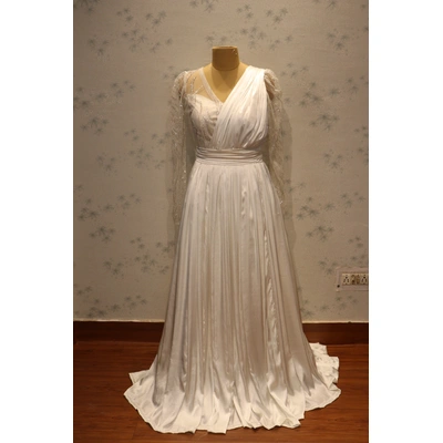 white hand embroidered gown