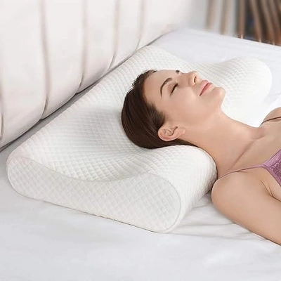 Cervical Memory Foam Orthopedic Refill Pillow For Neck Pain Relief With White Cover