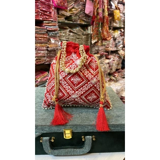 Indian Embroidery Heavy Potli With Tassels And Pearl Handle, Women Potli Handbag, Wedding Gifts, Clutch Purse, Wedding Favors, Return Gifts