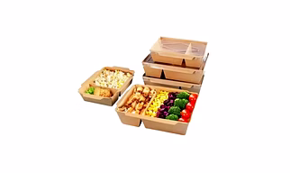 Paper Two Compartment Meal Tray With Transparent Pet Lid