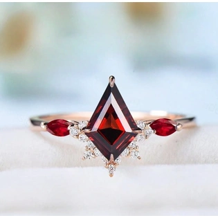 Kite Cut Garnet Engagement Ring Vintage Marquise Garnet Wedding Ring Women Gold Promise Ring set