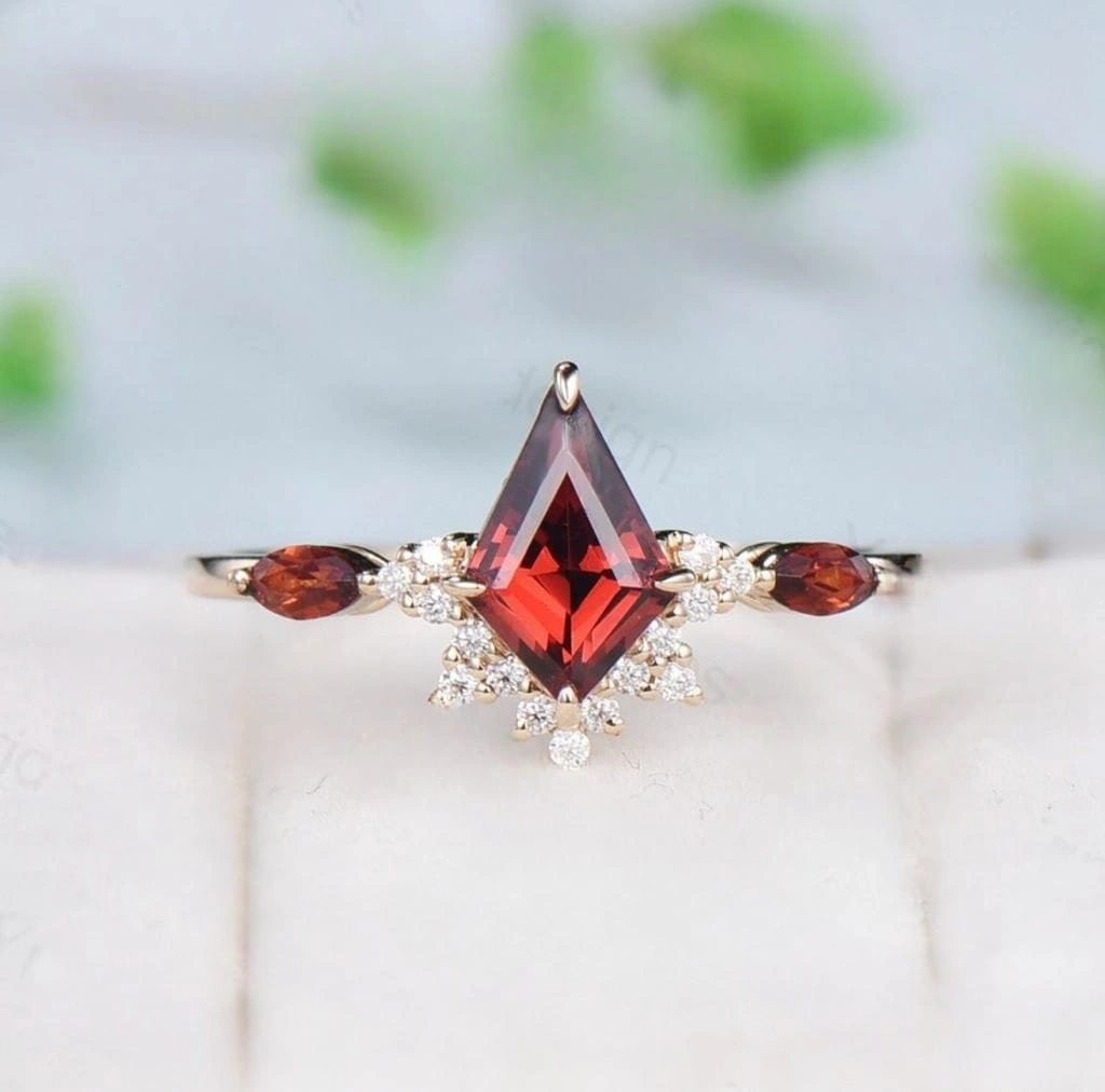 Kite Cut Garnet Engagement Ring Vintage Marquise Garnet Wedding Ring Women Gold Promise Ring set-2