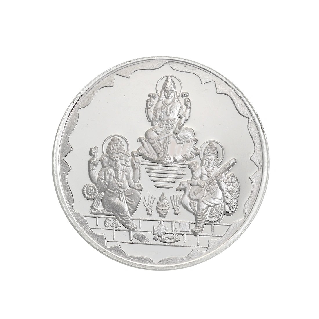 Bangalore Refinery 24kt (999) 10grams Silver Coins - Lord Ganesh+Goddess Lakshmi+Goddess Saraswati (3in1)-2