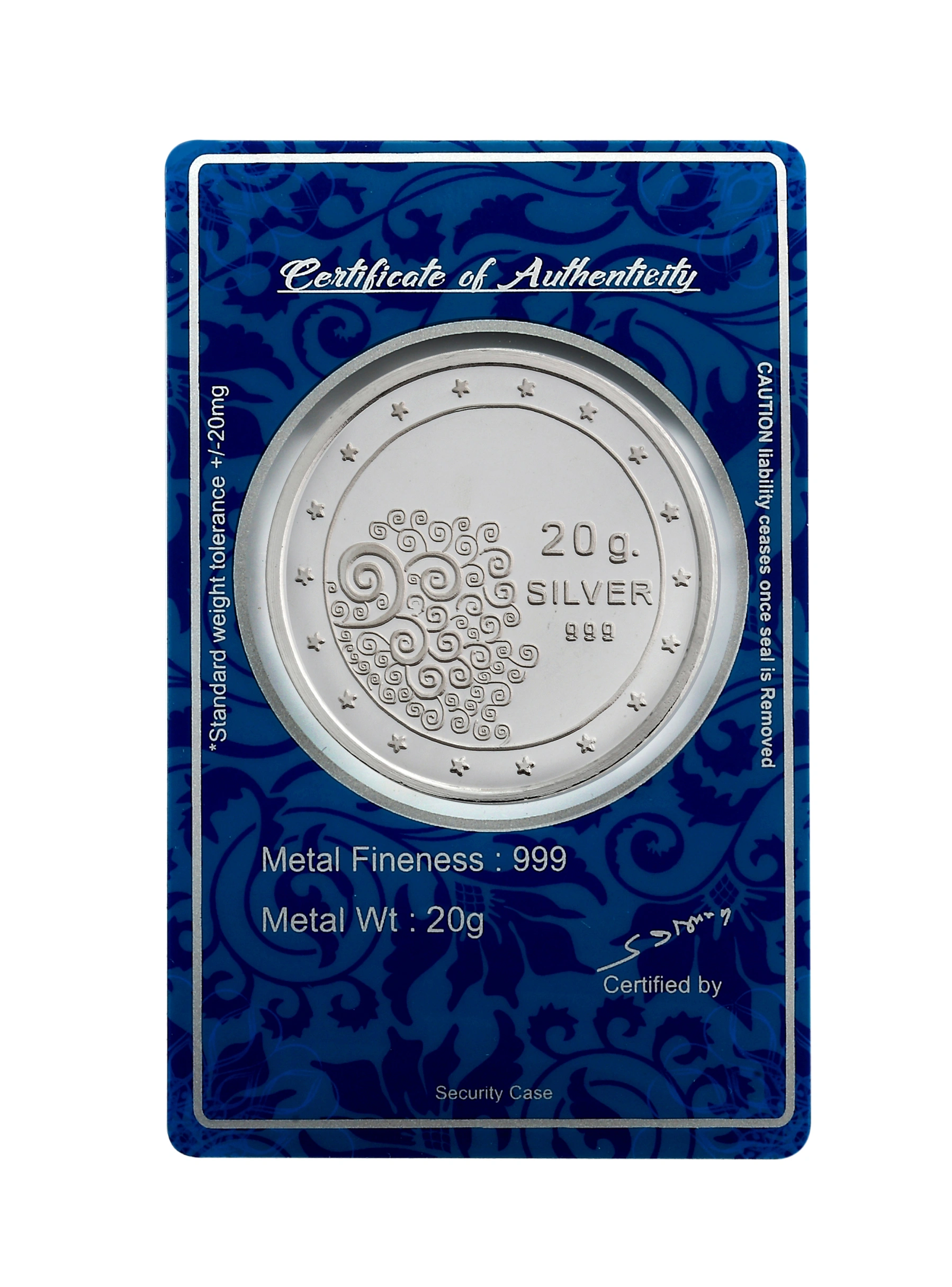 Bangalore Refinery 24kt (999) Silver Coins 20grams -Flower Design-1