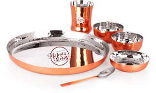 6 Pcs Hammer Copper Finish Dinner Set
