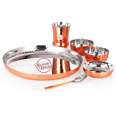 nakultraders 6 pcs hammer copper finish dinner set