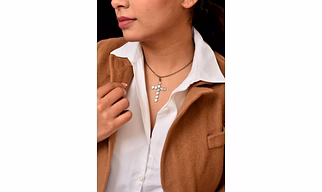 Polki Diamond Handmade Cross Christian Jesus 925 Sterling Silver Pendant Necklace