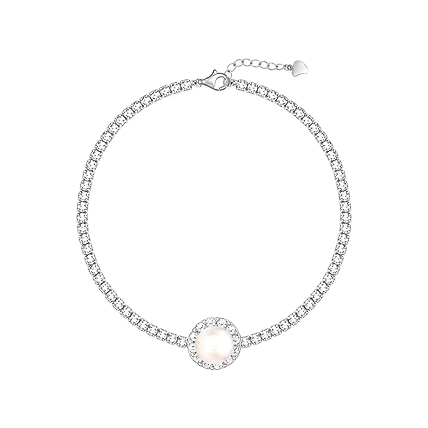 Silver Circle of Pearl Tennis Bracelet-BRC109