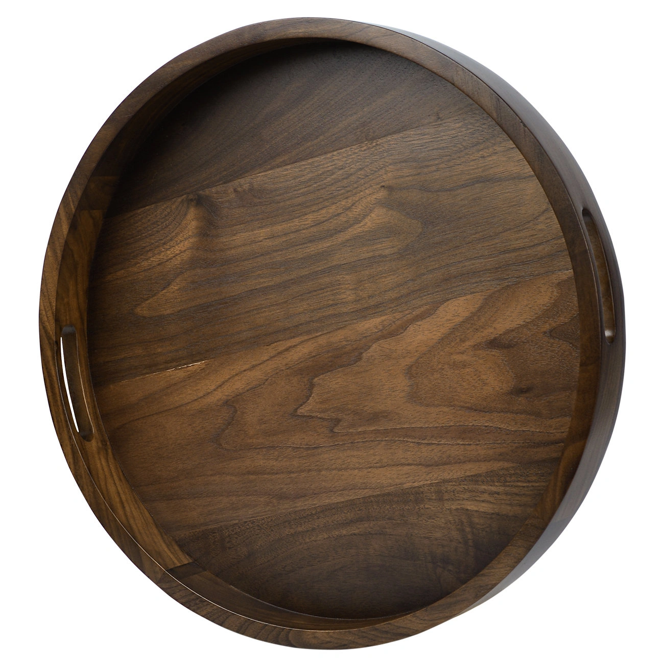 Overseas Design Collections Round Black Walnut Solid Wood Serving Tray Ottoman Tray-12512278