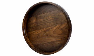 Overseas Design Collections Round Black Walnut Solid Wood Serving Tray Ottoman Tray