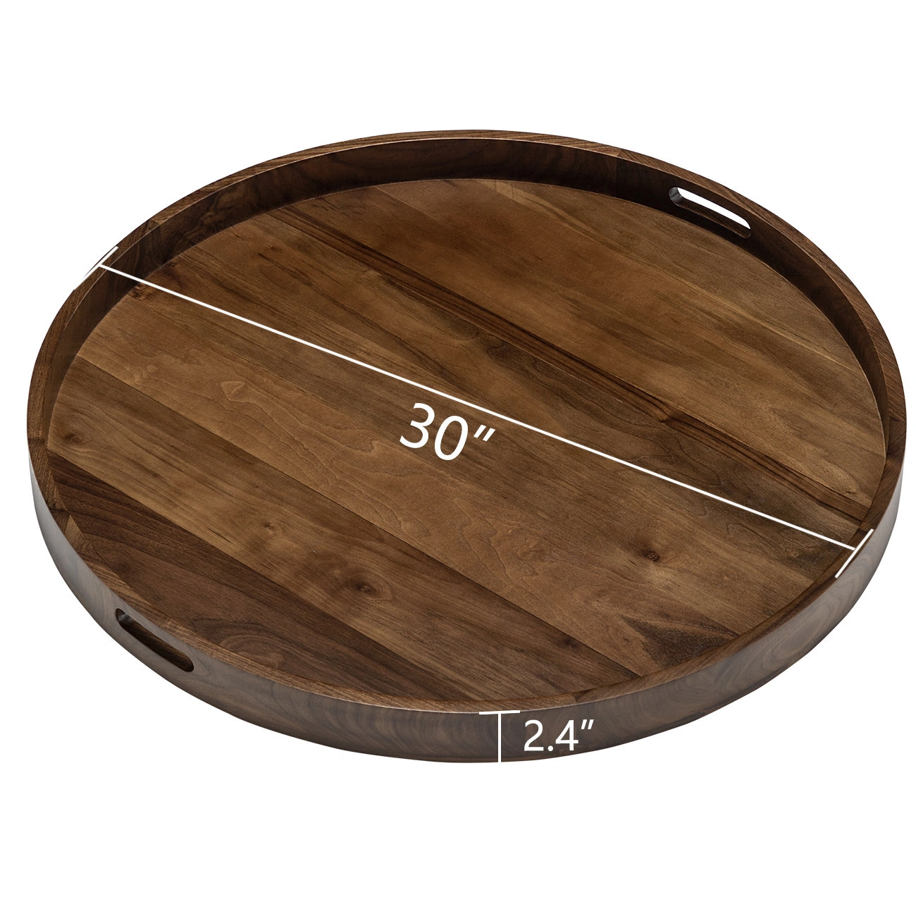 Overseas Design Collections Round Black Walnut Solid Wood Serving Tray Ottoman Tray-3