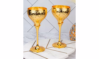 Brass Crafted Champagne Glass - Set of 2 in a Red Velvet Gift Box