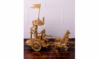Antique Brass showpiece of Lord Krishna and Arjun on a Chariot, Arjun Rath