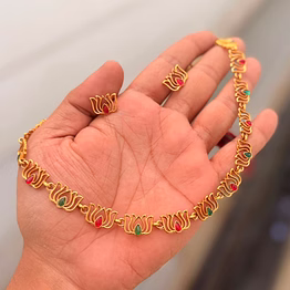 gold lotus necklace & earrings set with teardrop stones
