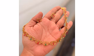 Gold Lotus Necklace & Earrings Set with Teardrop Stones