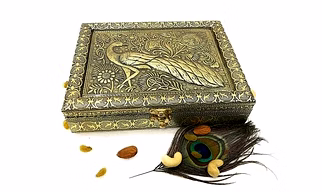 Wooden Empty Dry Fruit Box | Peacock Golden Big Wooden Decorative Dry Fruit Box | Diwali Gift Box | For Home | Shop | Guest Room