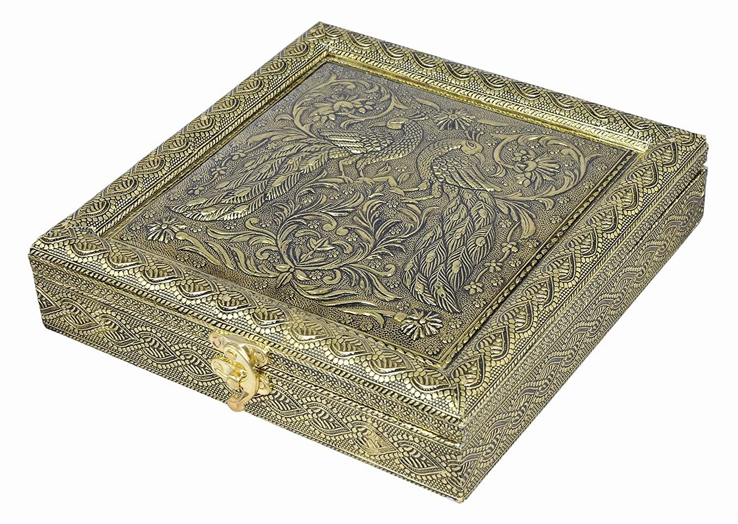 Dry Fruit Box Wooden Antique Peacock Design Mukhwas Box/Diwali Dry fruit Container-DRYFRUIT2PEACOCK