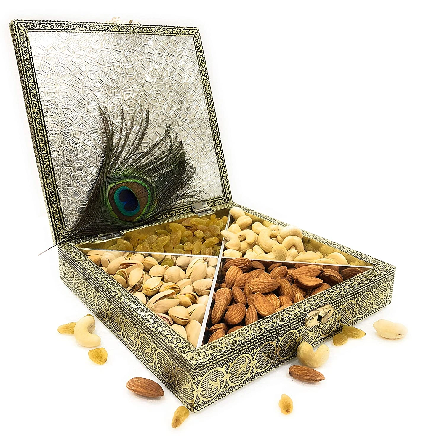 Dry Fruit Box Wooden Antique Peacock Design Mukhwas Box/Diwali Dry fruit Container-3