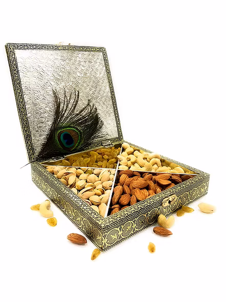 Dry Fruit Box Wooden Antique Peacock Design Mukhwas Box/Diwali Dry fruit Container-3