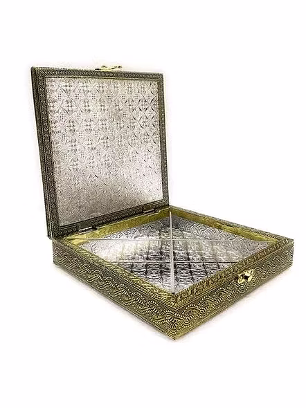Golden colour Decorative, Handicraft Empty Dry Fruit Gift Box/Marriage Gift Box/Wooden DryFruit Box/Sweets Box/Gift Box, Supari Box (Four Section Box)-3